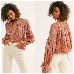 Free People Floral Blouse in Pink and Orange